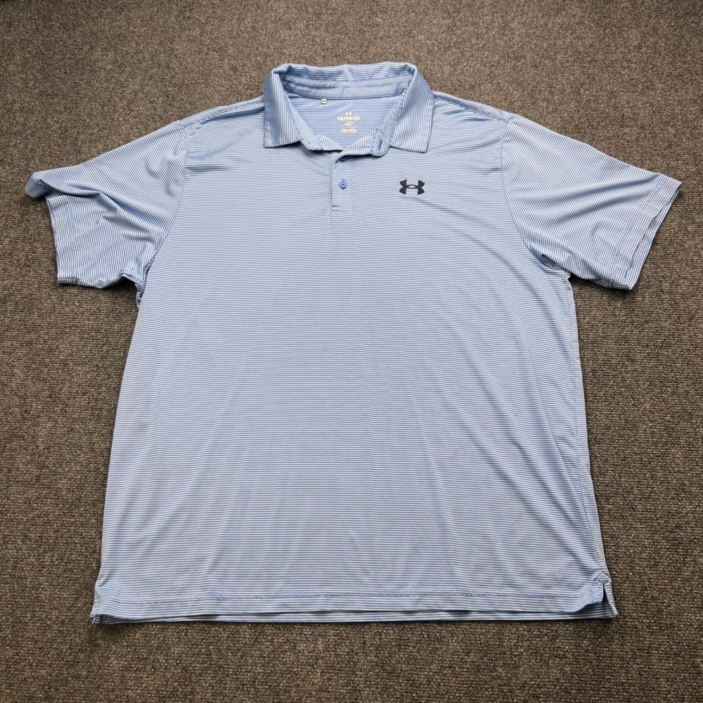 Under Armour Golf Performance Athletic Striped Blue Short Sleeve Polo Shirt